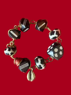 Batik & Brass Cowrie Shell Charm Bracelet
