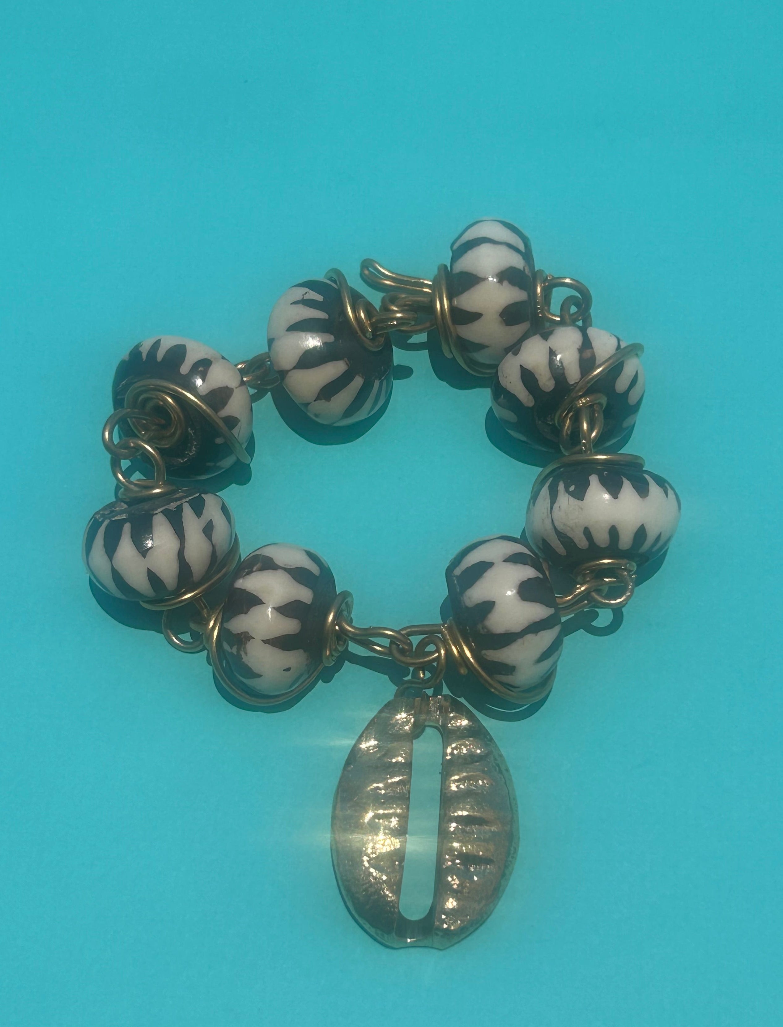 Batik & Brass Cowrie Charm Bracelet