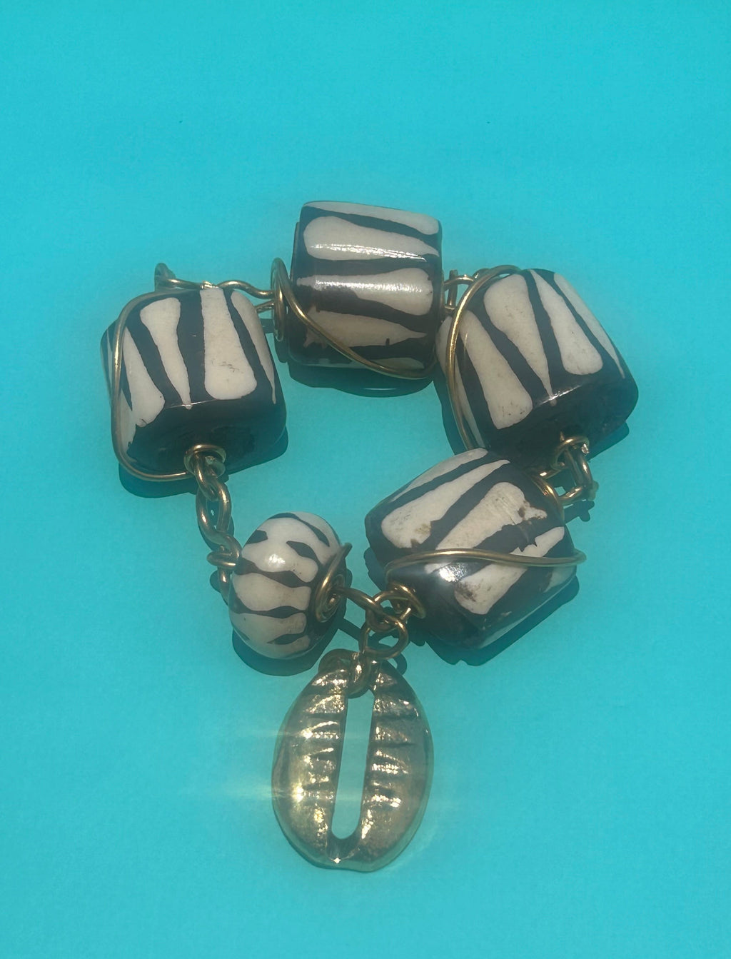 Batik & Brass Cowrie Charm Bracelet