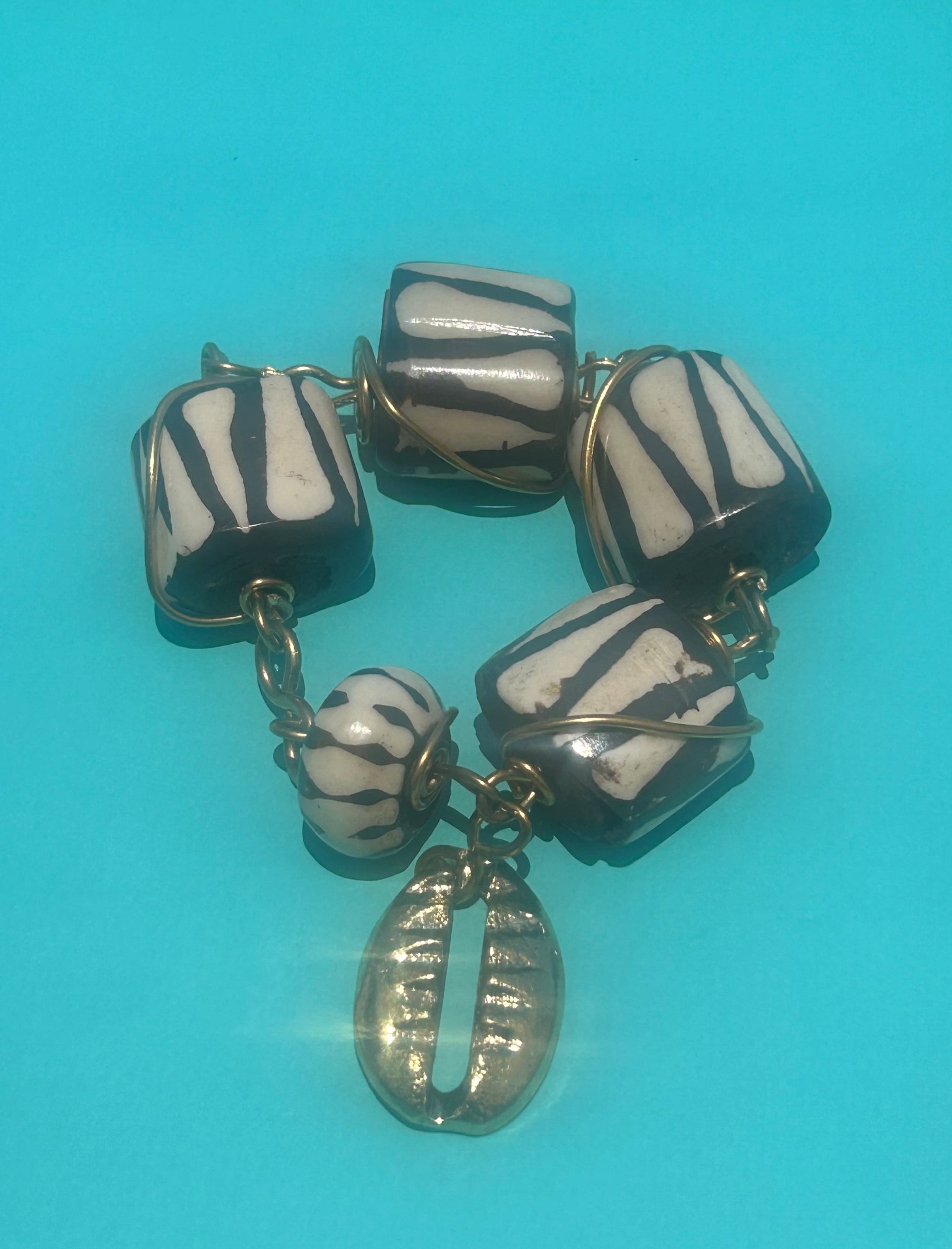 Batik & Brass Cowrie Charm Bracelet