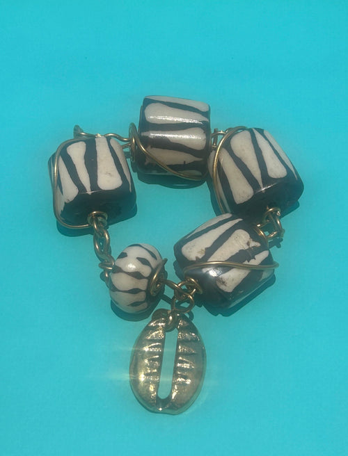Batik & Brass Cowrie Charm Bracelet