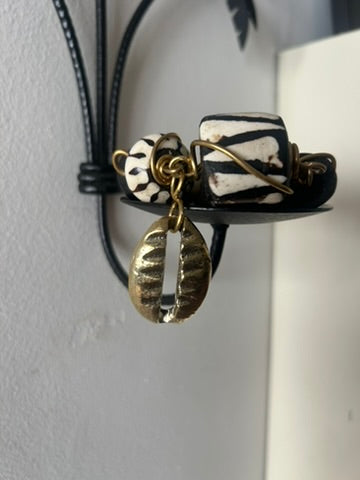 Batik & Brass Cowrie Shell Charm Bracelet