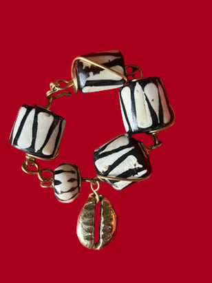 Batik & Brass Cowrie Shell Charm Bracelet