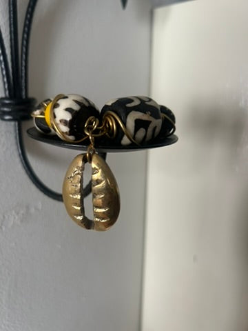 Batik & Brass Cowrie Shell Charm Bracelet