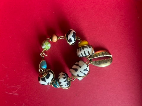 Batik & Brass Cowrie Shell Charm Bracelet