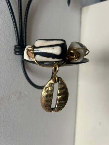 Batik & Brass Cowrie Shell Charm Bracelet