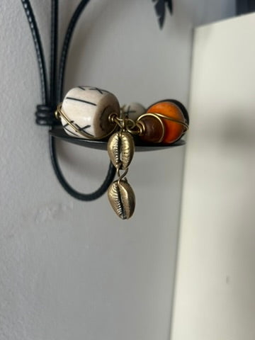Batik & Brass Cowrie Shell Charm Bracelet
