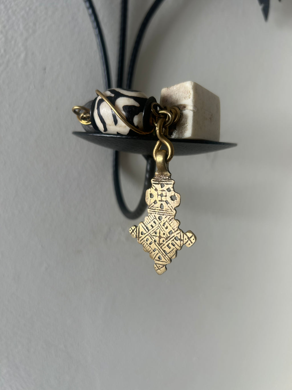 Batik & Brass Ethiopian Cross Charm Bracelet