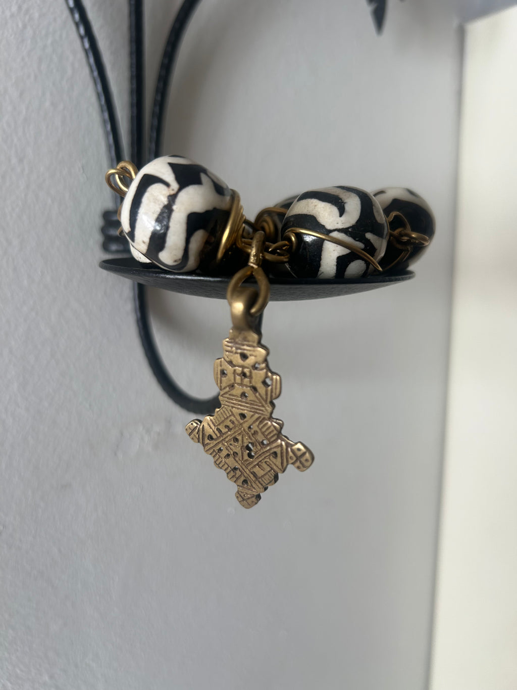 Batik & Brass Ethiopian Cross Charm Bracelet