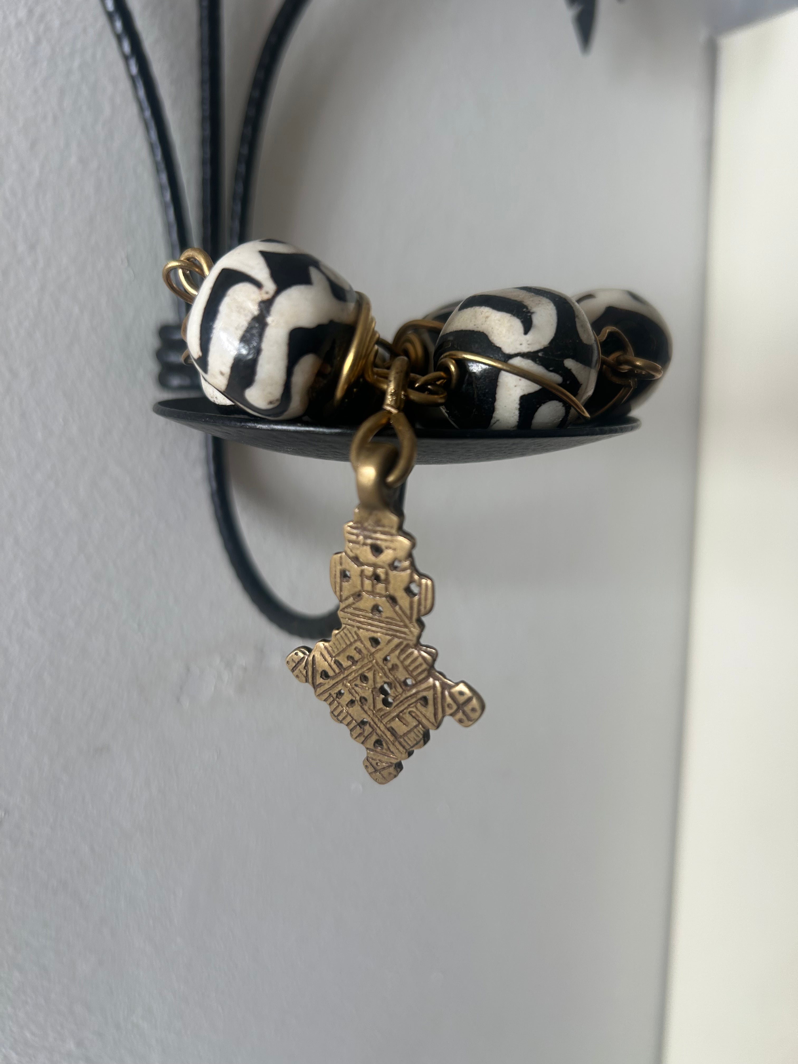Batik & Brass Ethiopian Cross Charm Bracelet