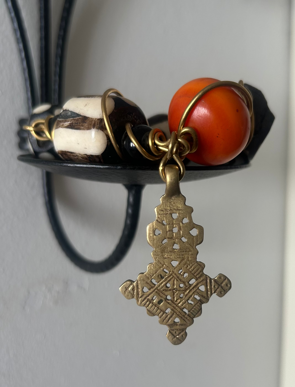 Batik & Brass Ethiopian Cross Charm Bracelet