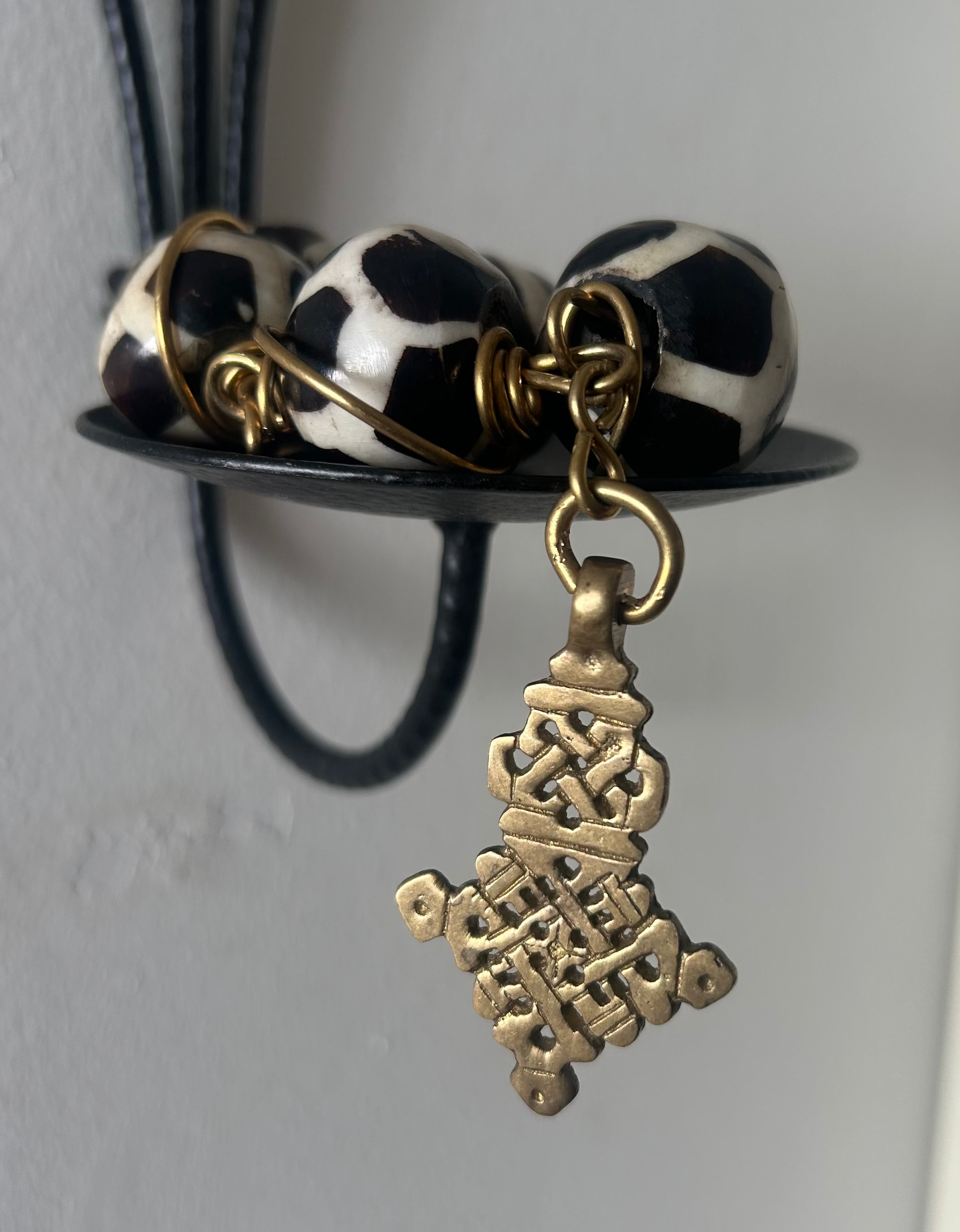 Batik & Brass Ethiopian Cross Charm Bracelet