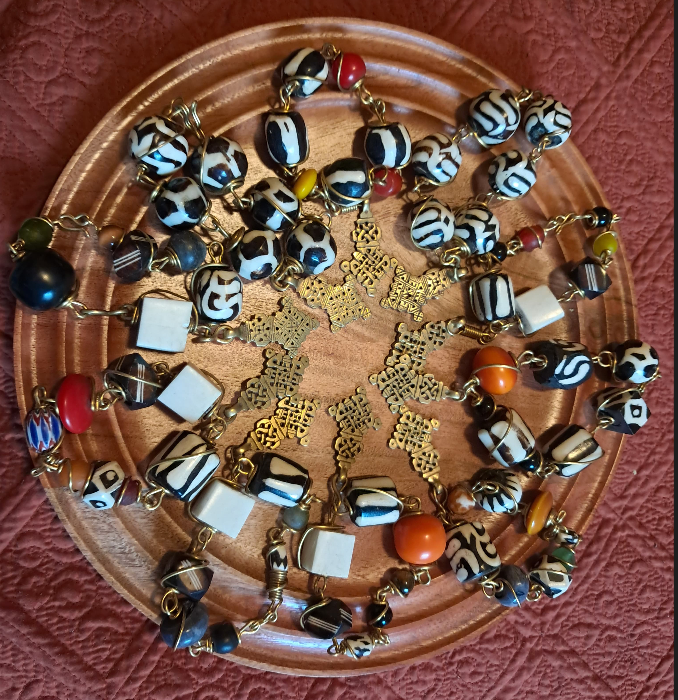 Batik & Brass Ethiopian Cross Charm Bracelet